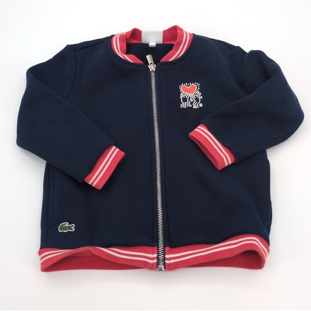 Lacoste x Keith Haring Kids Jacket Sz 3 Navy Blue Full Zip Varsity Bomber Heart - Picture 1 of 9